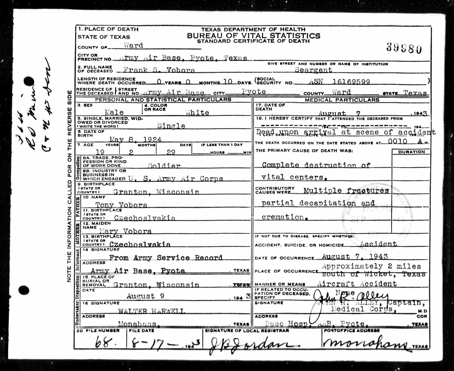 Voroba Death Certificate