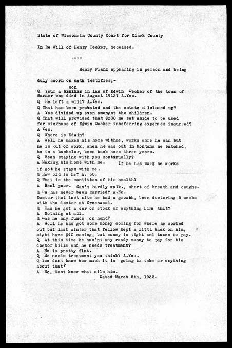 Testimony of Henry Franz